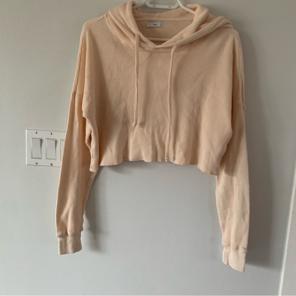 TNA Aritzia Pink Cotton Waffle Crop Hoodie Women’s Size 1 Pull Over